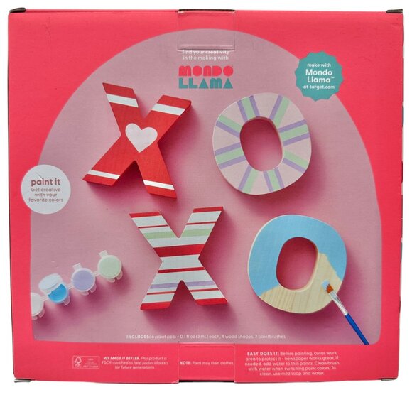 Mondo Llama Paint-Your-Own XOXO Wood Letters Kit Paints Brushes Valentines Love - Picture 3 of 8